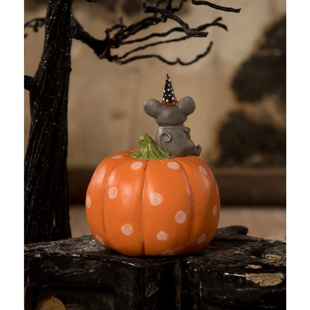 Bethany Lowe Halloween New 2023 Halloween Mouse On Pumpkin MA2077 - The Primitive Pineapple Collection