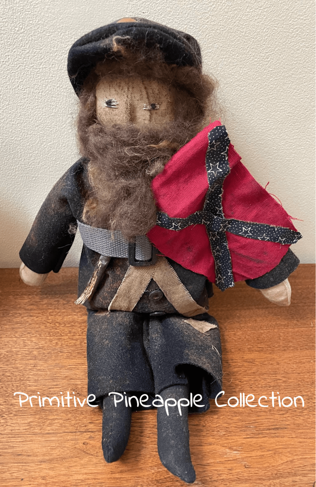 Primitive Farmhouse Handcrafted Civil War Soldier Flag Rag Doll 18" - The Primitive Pineapple Collection