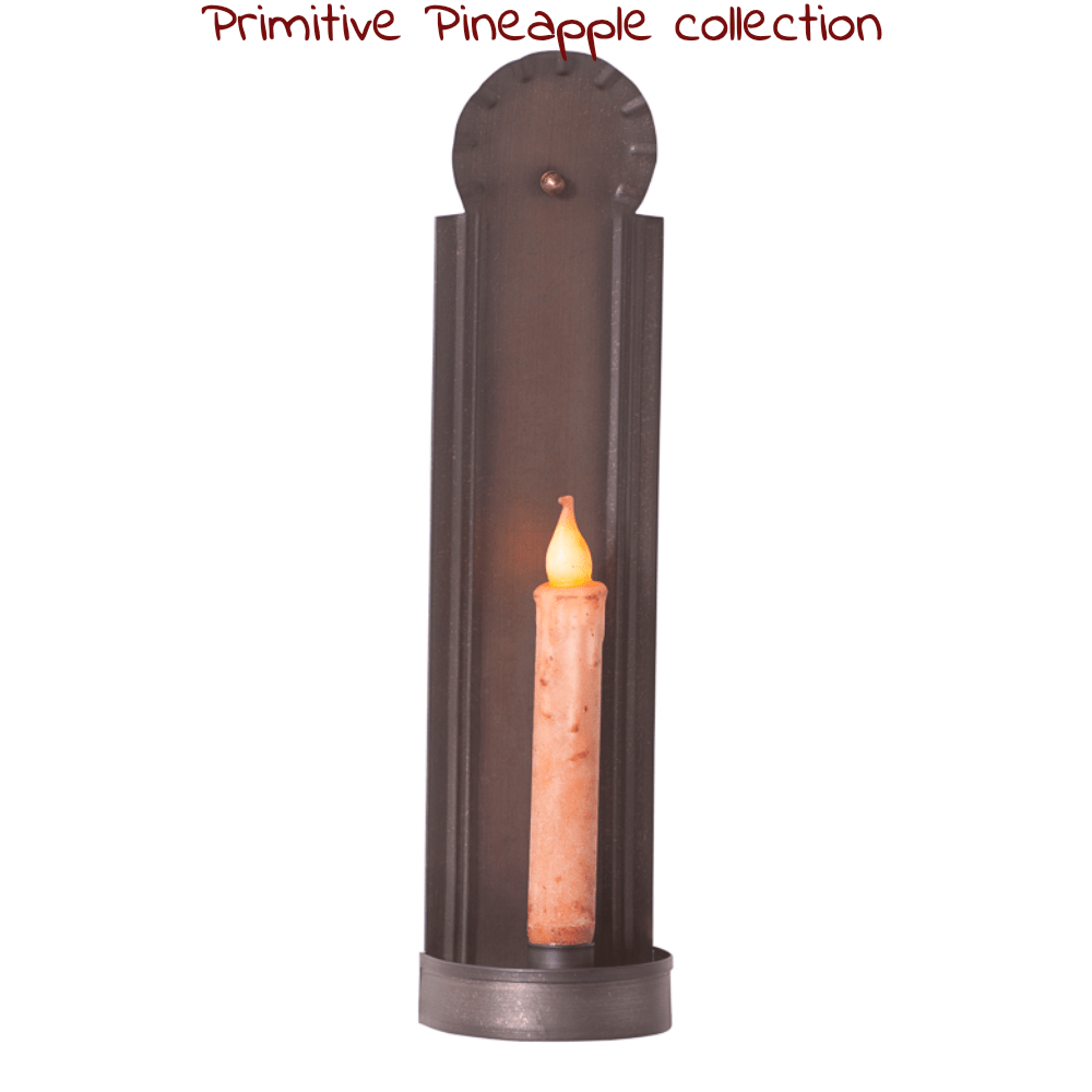 Primitive Colonial Tin Slim 14" Taper Candle Wall Sconce - The Primitive Pineapple Collection