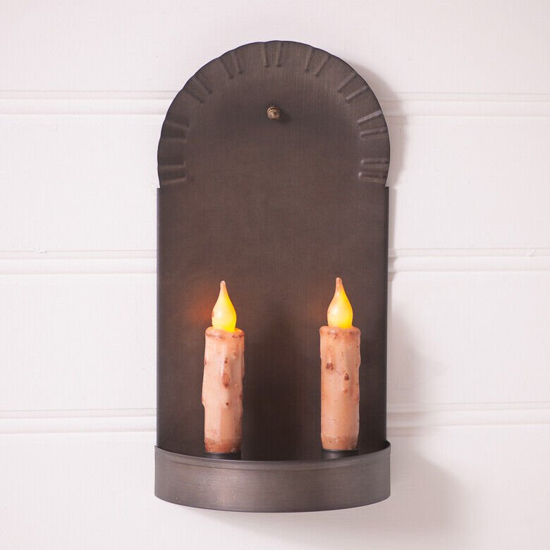 Primitive Colonial Tin 11.5" 2 Taper Candle Wall Sconce - The Primitive Pineapple Collection