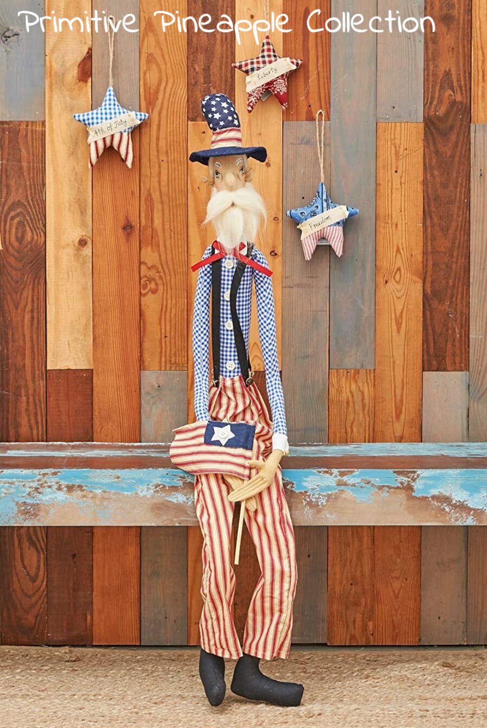 Farmhouse Americana Hand Painted 43" Freedom Uncle Sam Folk Art Collectable Doll - The Primitive Pineapple Collection