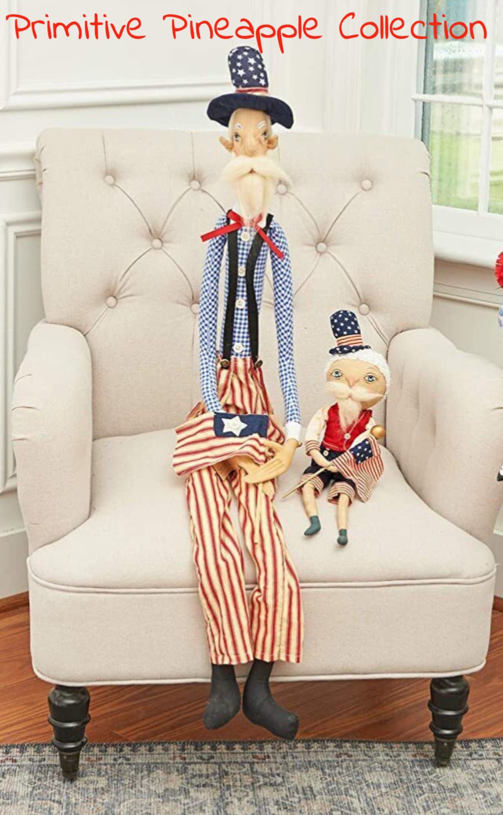 Farmhouse Americana Hand Painted 15" Liberty Sam Folk Art Collectable Doll - The Primitive Pineapple Collection