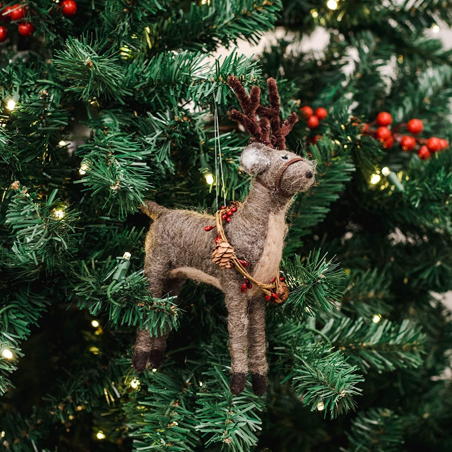 Primitive Farmhouse Christmas Wool Deer Ornament/Shelf Sitter - The Primitive Pineapple Collection
