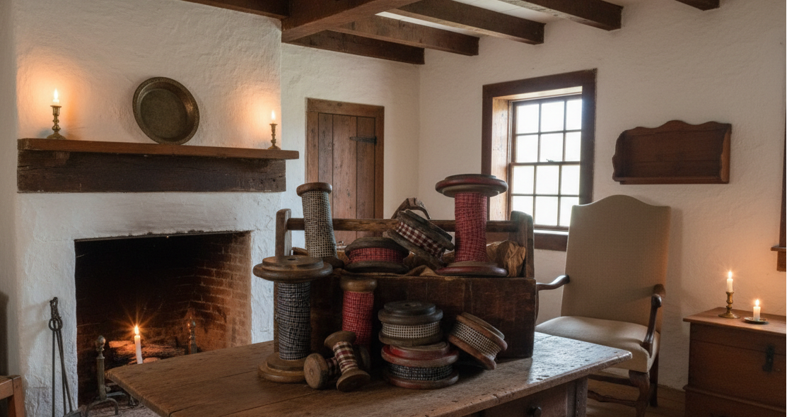 Farmhouse Primitive Vintage Wood Spool with Homespun Fabric 4 sizes Rustic - The Primitive Pineapple Collection