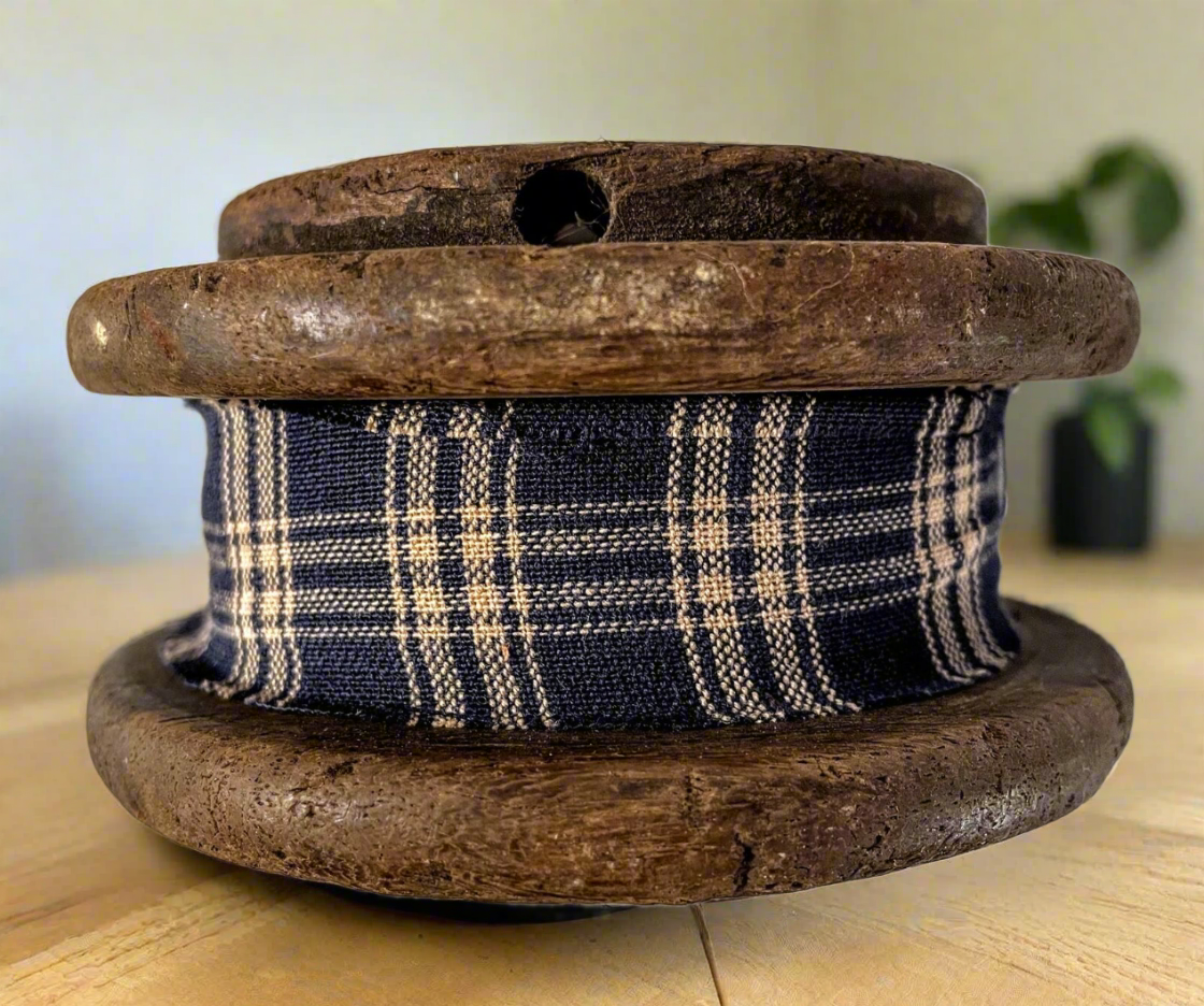 Farmhouse Primitive Vintage Wood Spool with Homespun Fabric 4 sizes Rustic - The Primitive Pineapple Collection
