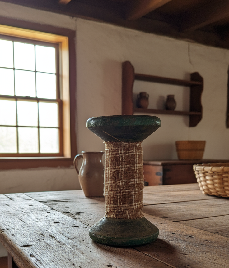 Farmhouse Primitive Vintage Wood Spool with Homespun Fabric 4 sizes Rustic - The Primitive Pineapple Collection