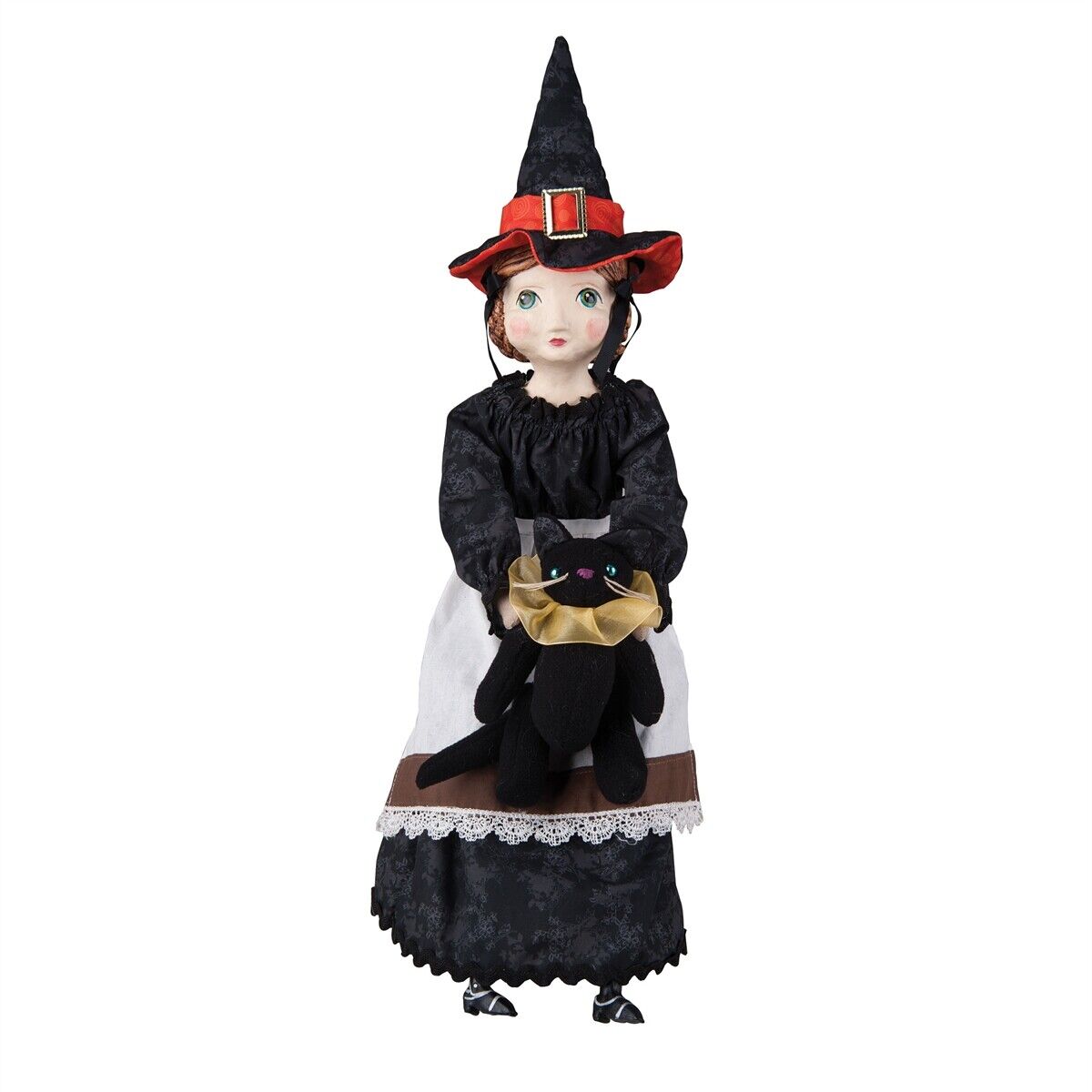Folk Art Halloween Gathered Traditions 28" Sarah Witch Girl Doll w/ Black Cat - The Primitive Pineapple Collection