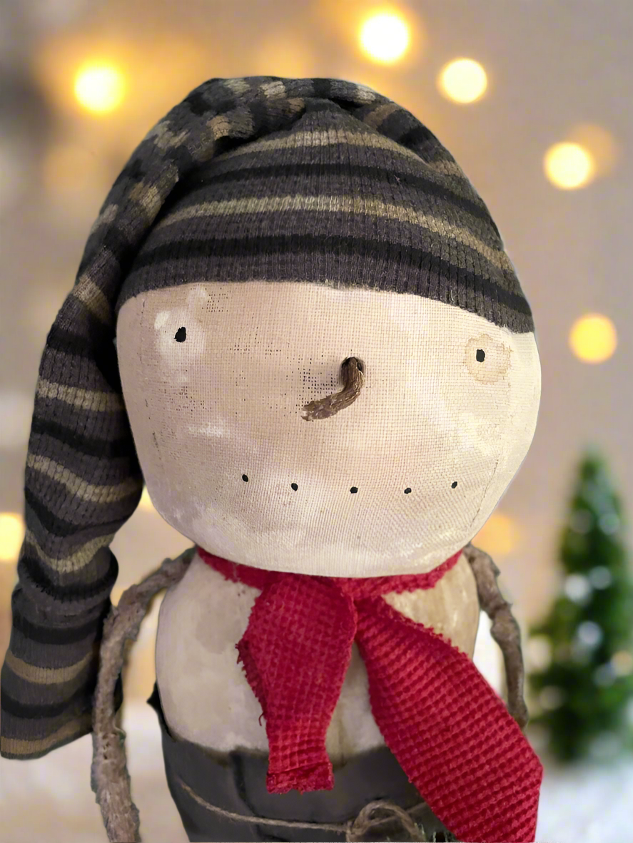 Primitive/country christmas winter 16" handmade Striped Knit Cap Snowman - The Primitive Pineapple Collection