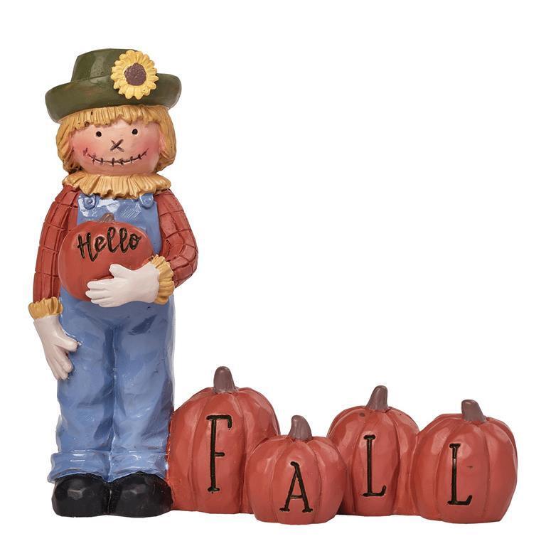Blossom Bucket Folk Art Fall Scarecrow with Pumpkins Hello Fall - The Primitive Pineapple Collection