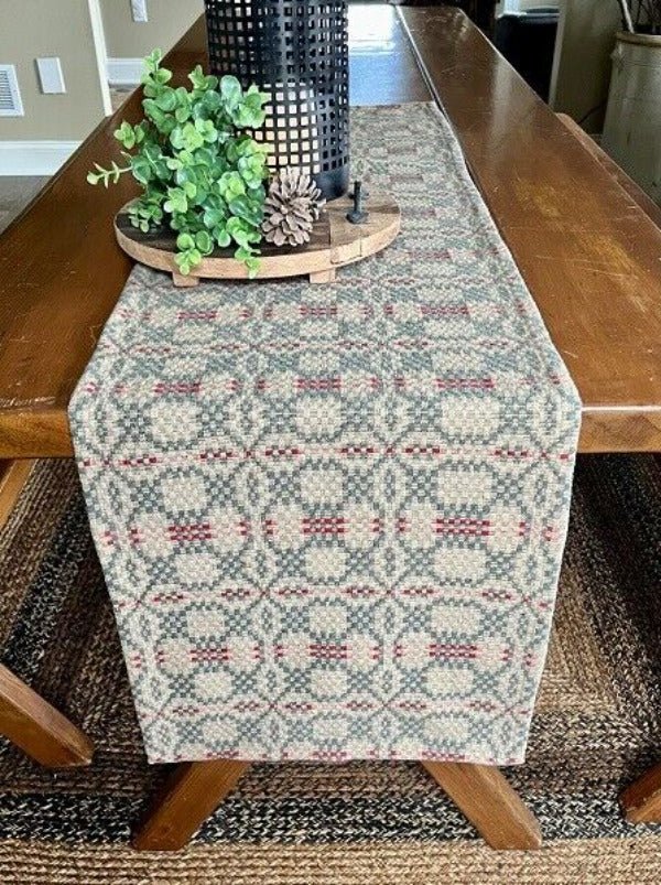 Primitive Patriots Knot Green/ Tan/Red Long Runner 56" - The Primitive Pineapple Collection