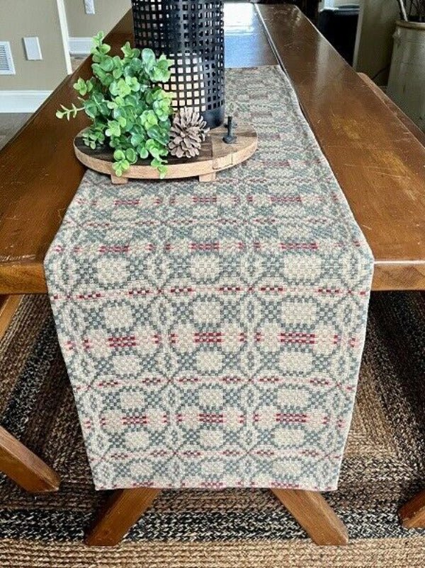 Primitive Patriots Knot Green/ Tan/Red Long Runner 56&quot; - The Primitive Pineapple Collection
