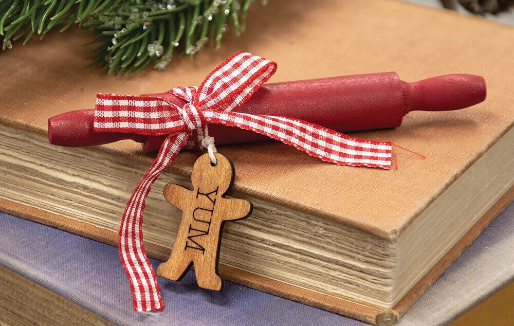 Primitive Farmhouse Yum Gingerbread Man Wooden Rolling Pin 5" Bowl Filler - The Primitive Pineapple Collection