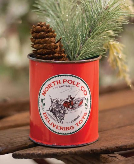 Primitive/ Country Christmas Vintage Tin Cans 2 Styles Holly/Mistletoe Crafts 4&quot; - The Primitive Pineapple Collection