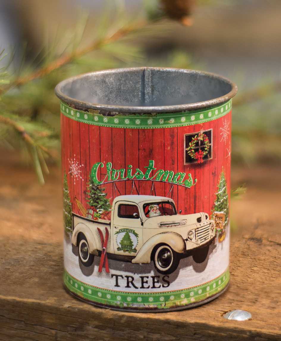 Vintage Truck w/Christmas Tree Can 4" x 3.5" Perfect for Holiday Crafts - The Primitive Pineapple Collection