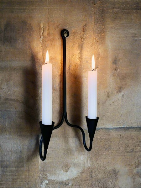 Primitive Farmhouse Black Wrought Iron Hanging Double Taper Candle Sconce - The Primitive Pineapple Collection