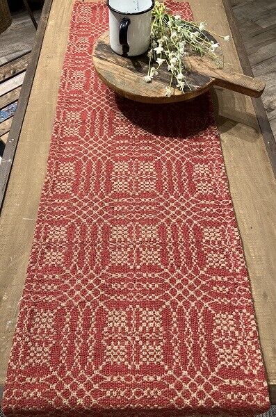Primitive Farmhouse Nantucket Red and Tan Long Table Runner 56&quot; - The Primitive Pineapple Collection
