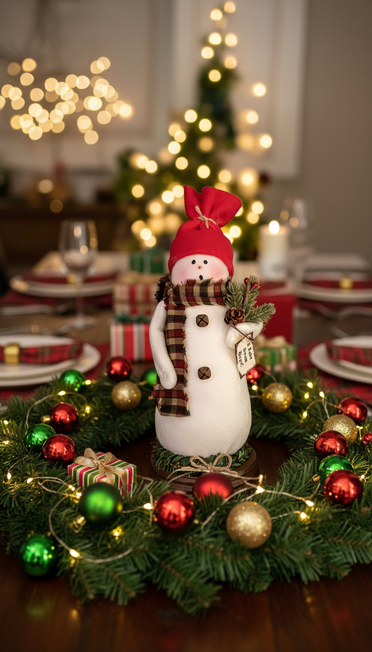 Primitive Handmade Christmas I Love Snow Snowman on Rusty Lid Greens/Berries 8" - The Primitive Pineapple Collection