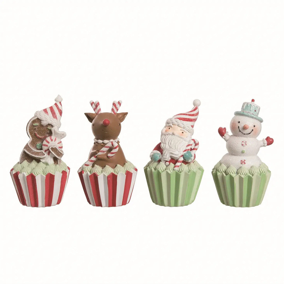 Farmhouse Christmas Cupcake Figurines 5.5&quot; Santa,Snowman ,Gingerbread, Reindeer