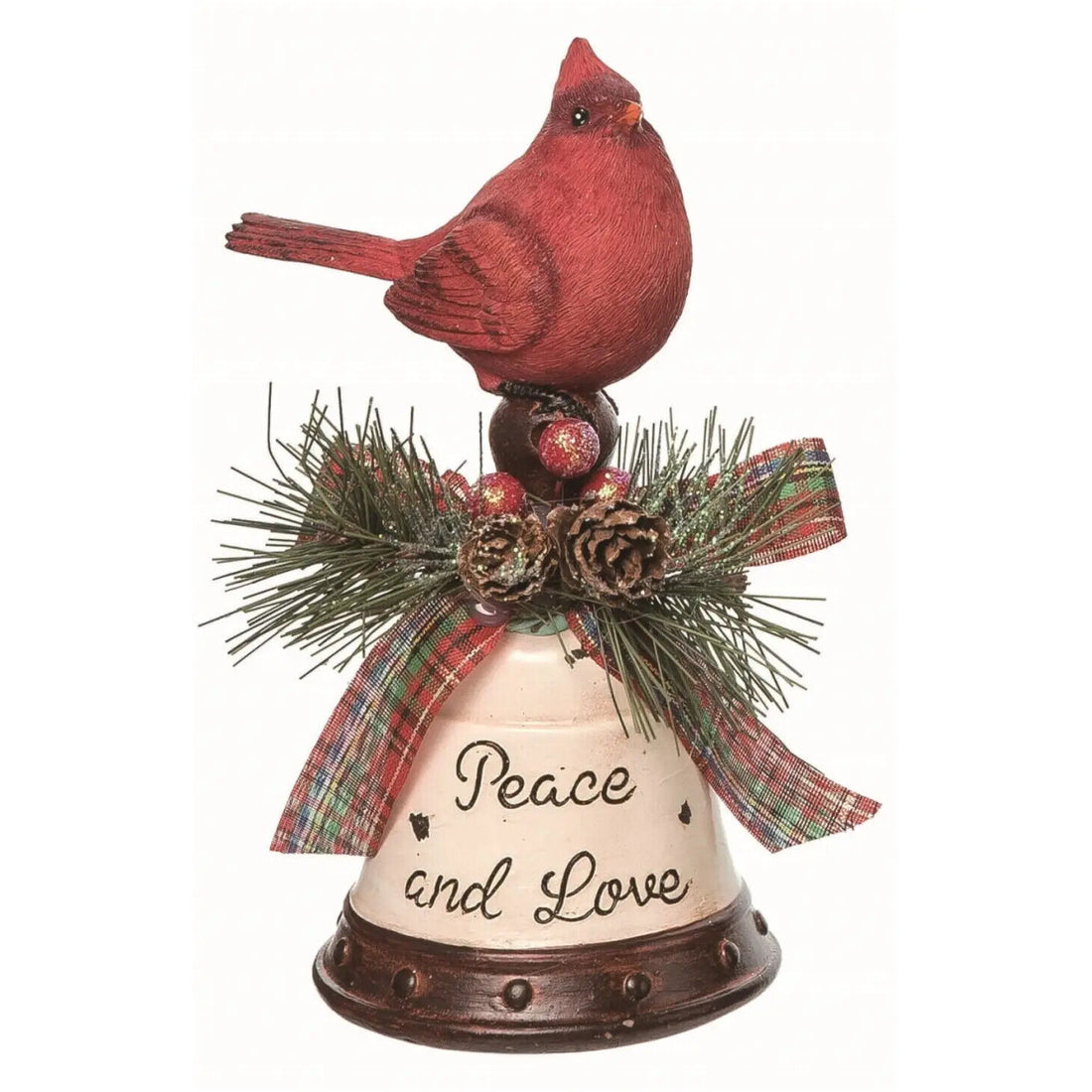 Farmhouse Christmas 6.5&quot; Cardinal on Bell Holiday Greens, Pinecone and Berries