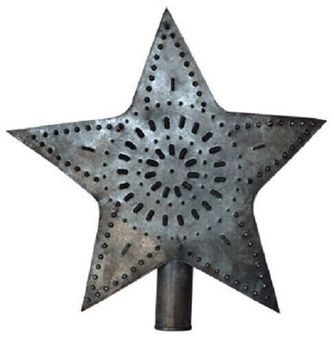 Primitive Rustic 8&quot; Punched Tin Christmas Tree Star - The Primitive Pineapple Collection
