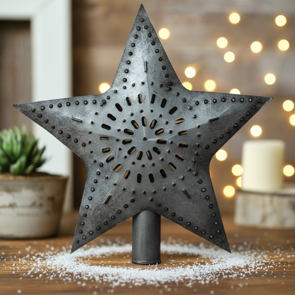 Primitive Rustic 8" Punched Tin Christmas Tree Star - The Primitive Pineapple Collection