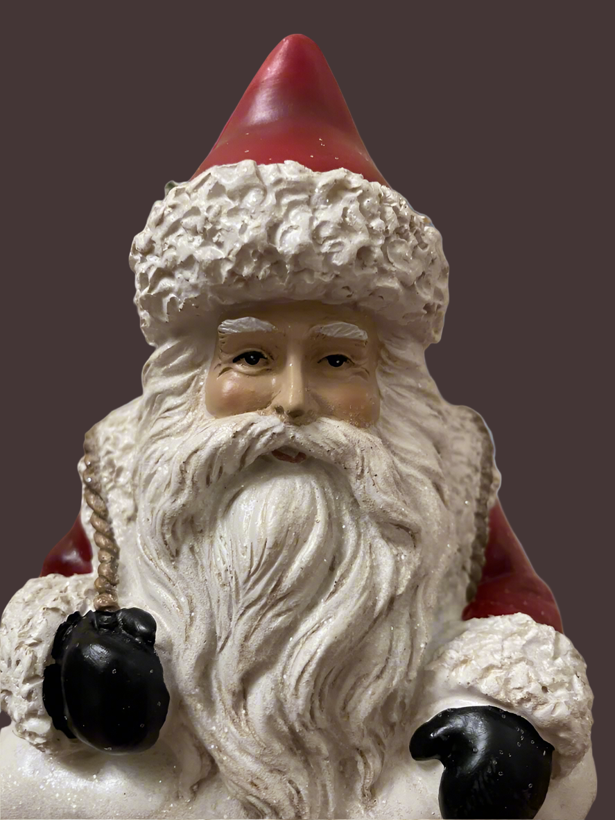 Primitive Christmas Santa in Chimney with Gifts, Bottle Brush Tree Figurine 8" - The Primitive Pineapple Collection