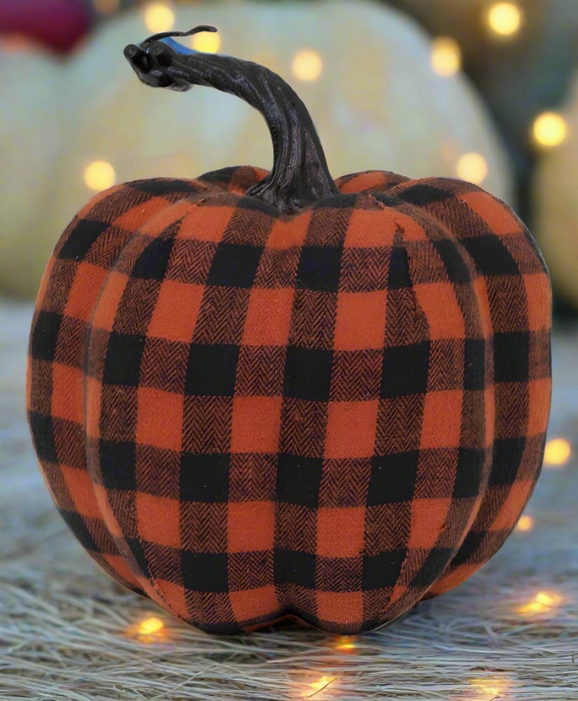 Primitive 5.75" Black & Orange Fabric Covered Pumpkin Fall/ Halloween - The Primitive Pineapple Collection
