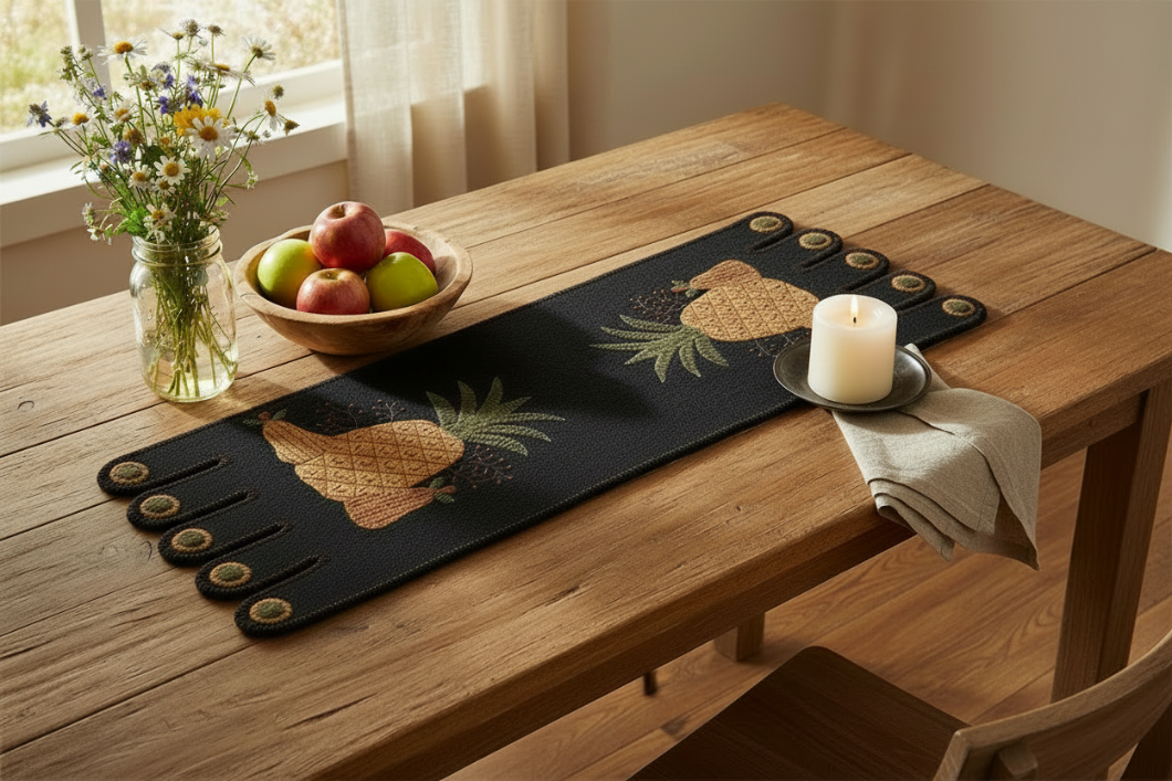 Primitive Farmhouse 14" x 36" Applique Pineapple Table Runner Folk Art - The Primitive Pineapple Collection