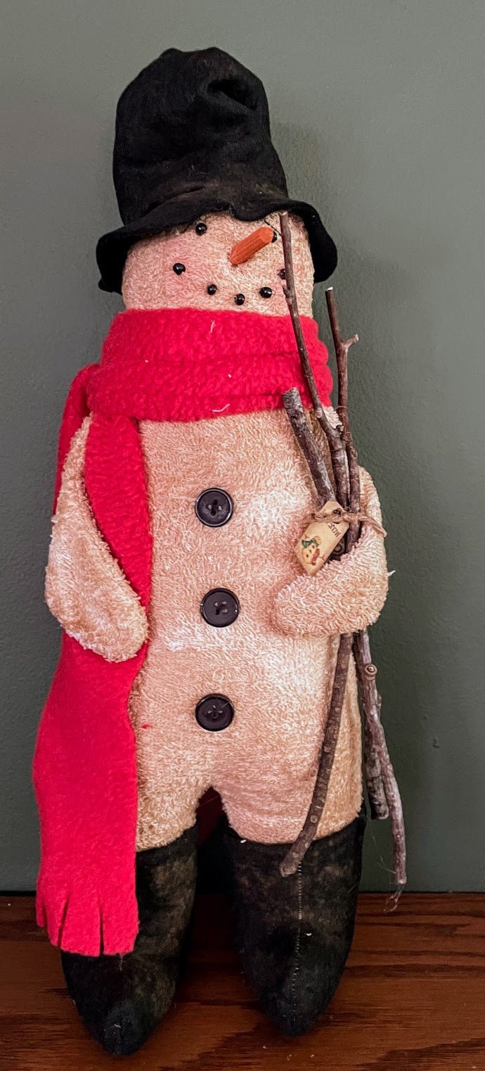 Primitive Handcrafted Christmas Let it Snow Snowman w/ Twig Folk Art Country 14&quot; - The Primitive Pineapple Collection