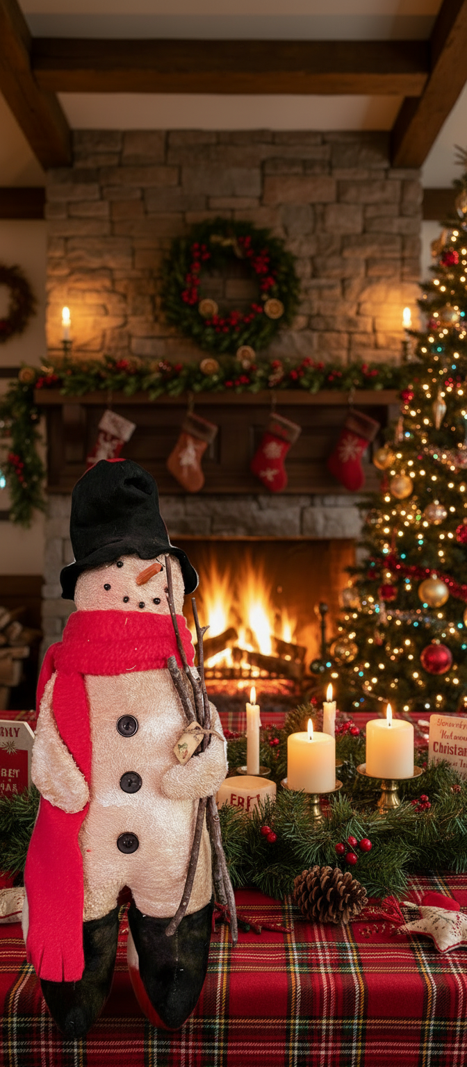 Primitive Handcrafted Christmas Let it Snow Snowman w/ Twig Folk Art Country 14" - The Primitive Pineapple Collection