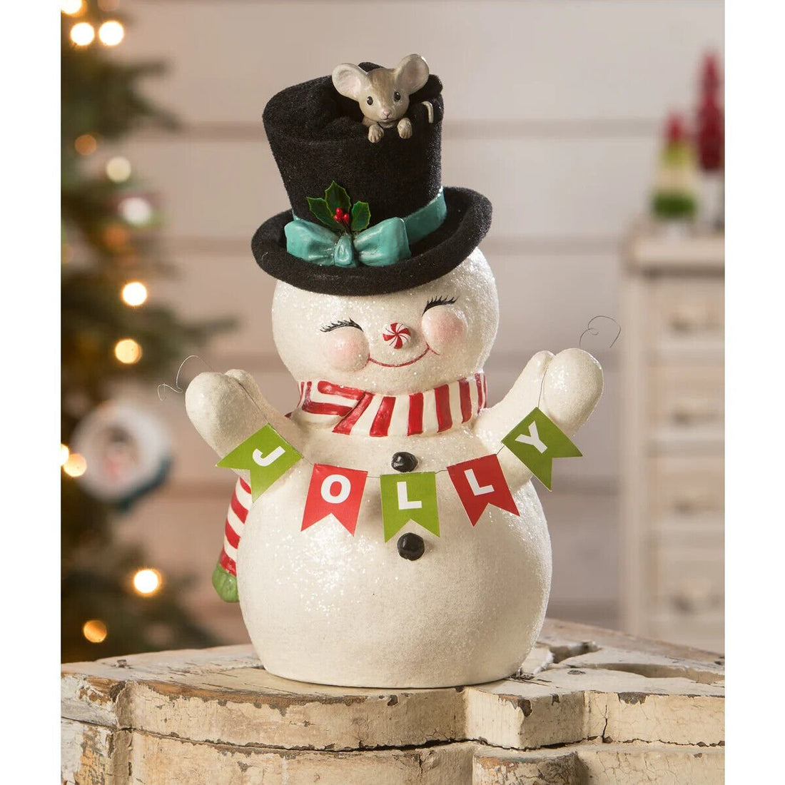 Bethany Lowe Christmas Holly Jolly Snowman Figurine TD2139 - The Primitive Pineapple Collection