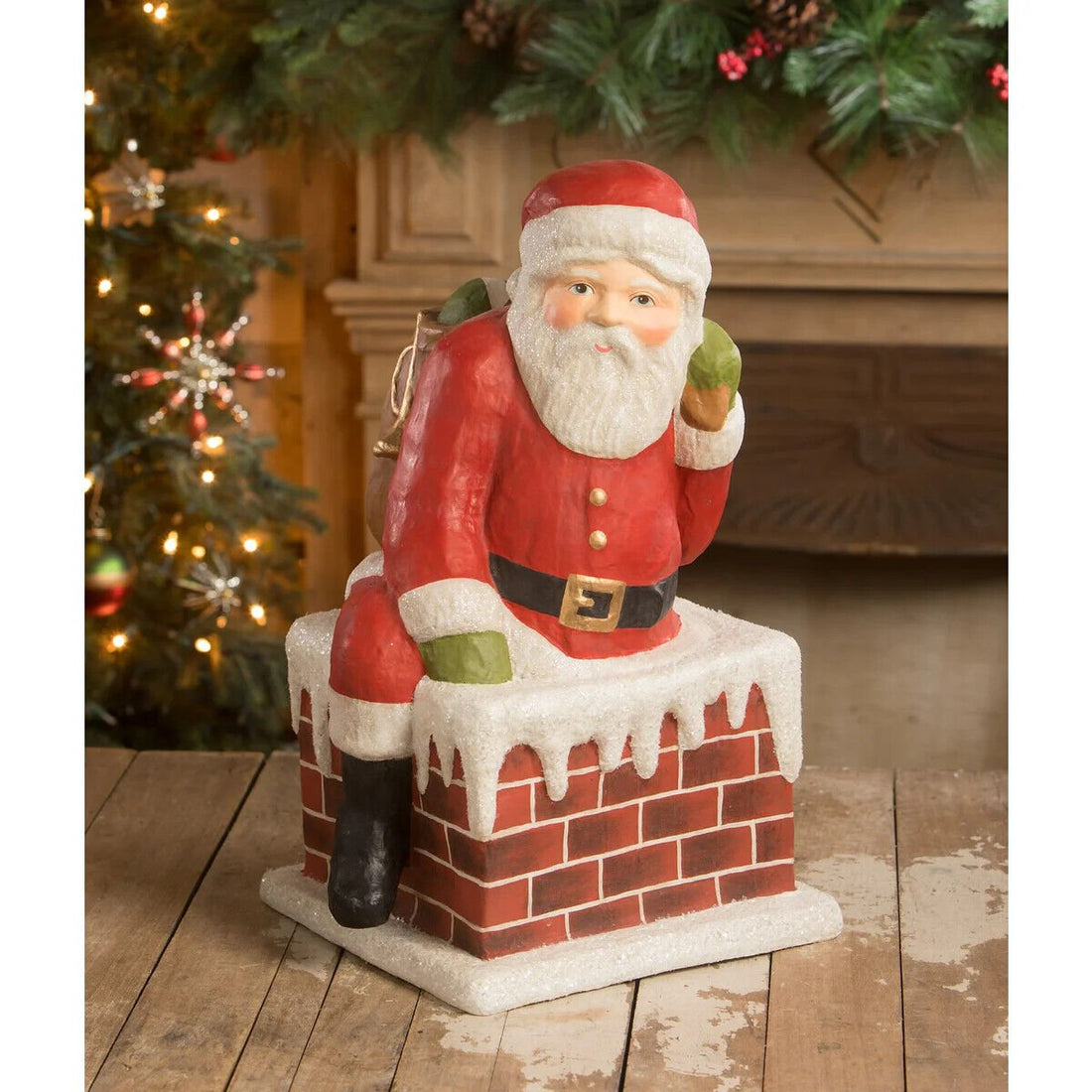Bethany Lowe Christmas Traditional Santa Down Chimney 19&quot; TJ2333 - The Primitive Pineapple Collection