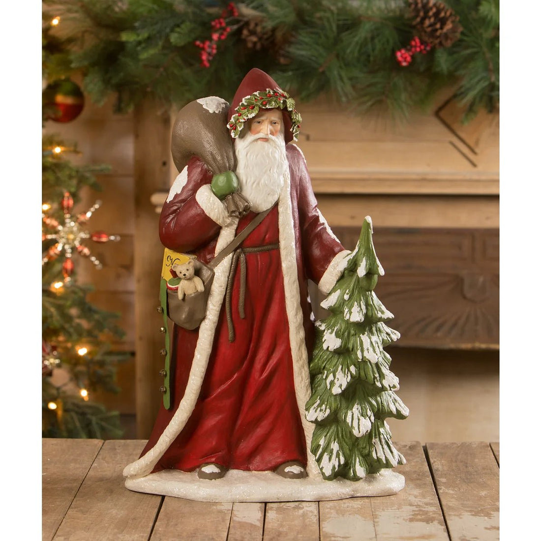 Bethany Lowe Christmas Traditional Father Christmas with Tree 19&quot; - The Primitive Pineapple Collection