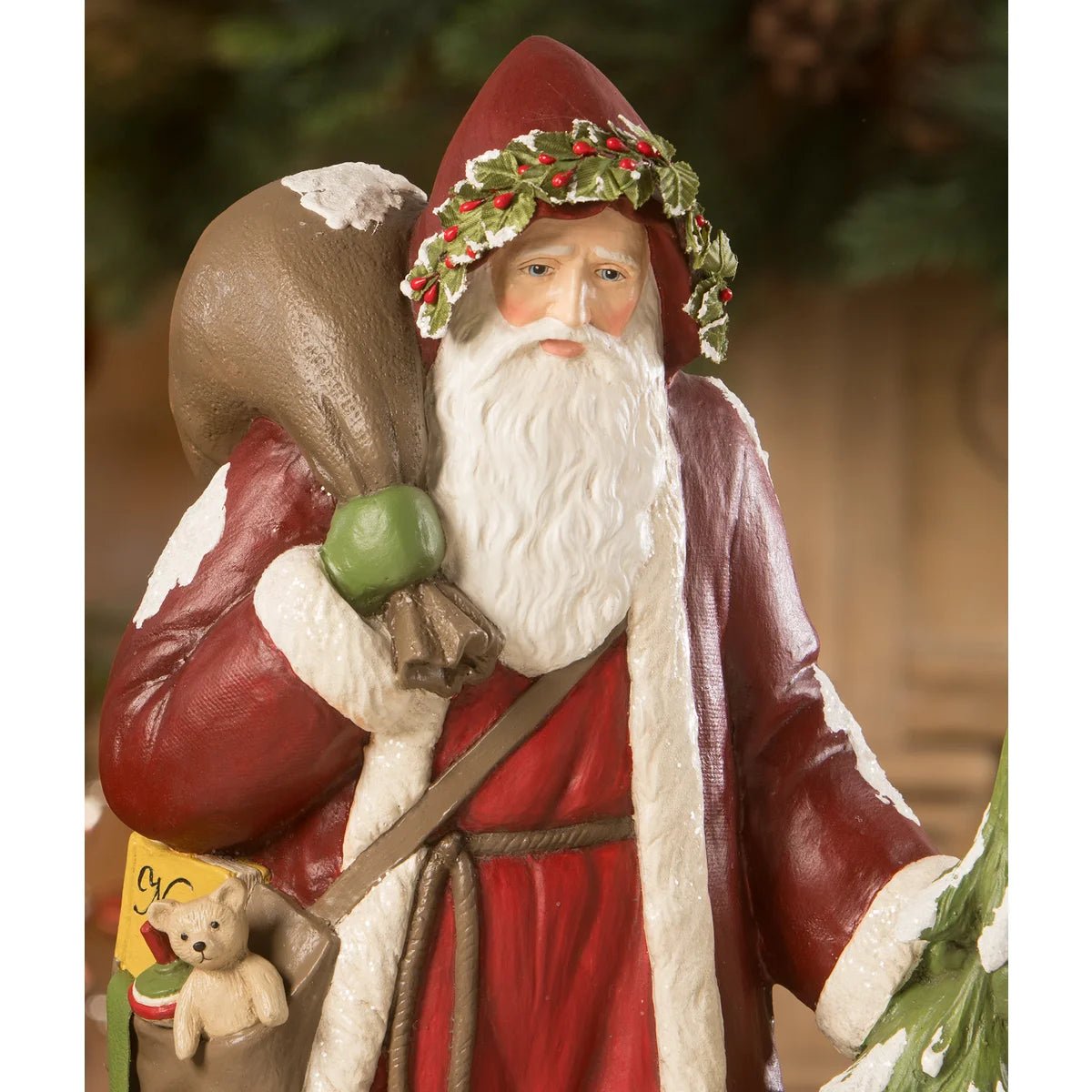 Bethany Lowe Christmas Traditional Father Christmas with Tree 19" - The Primitive Pineapple Collection