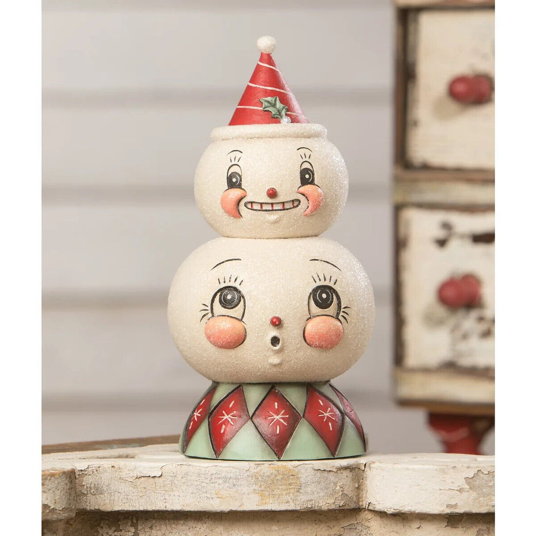Bethany Lowe Christmas Frosty Finial Stack Container JP2036 - The Primitive Pineapple Collection