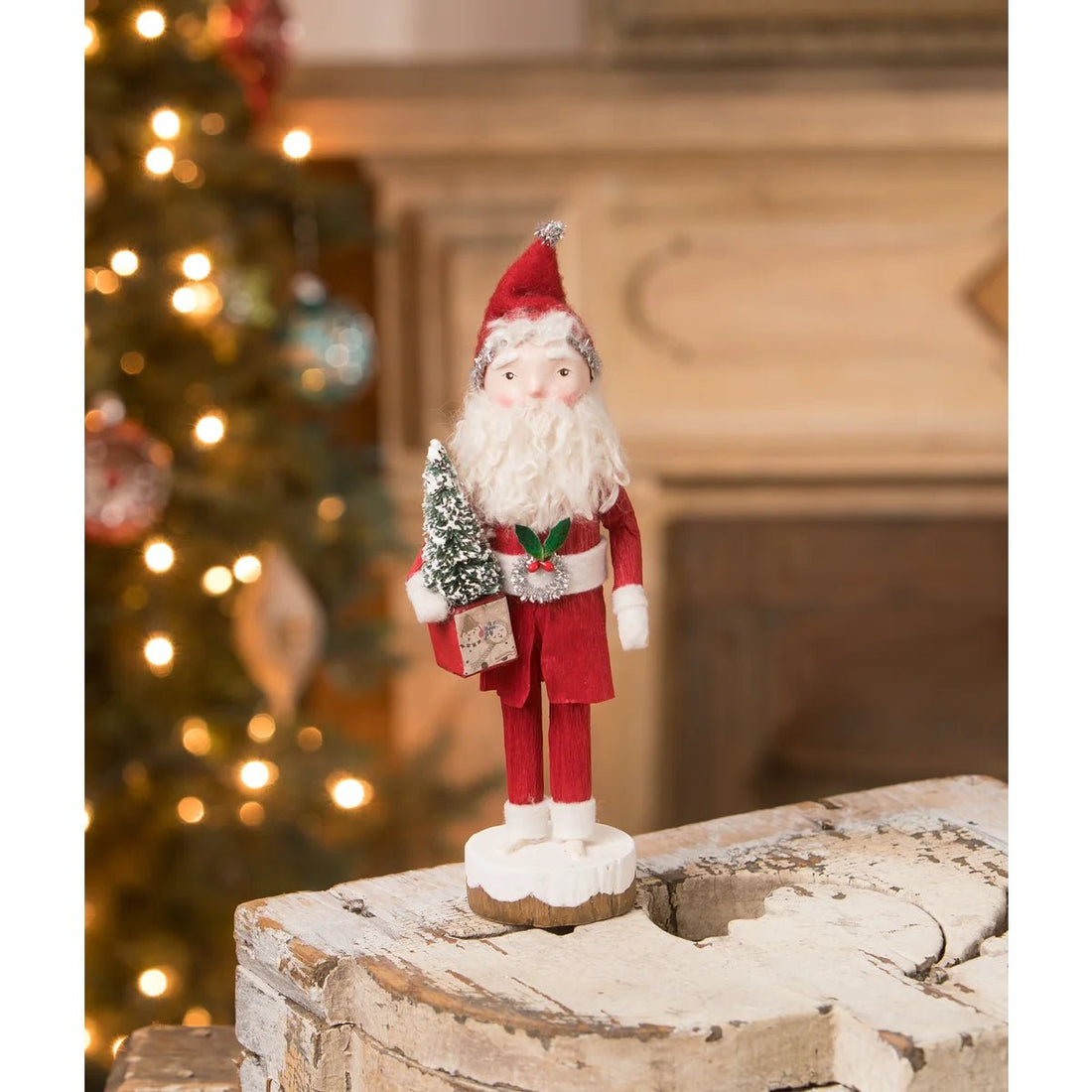 Bethany Lowe Christmas Sweet Santa Holding Tree ML1083 - The Primitive Pineapple Collection
