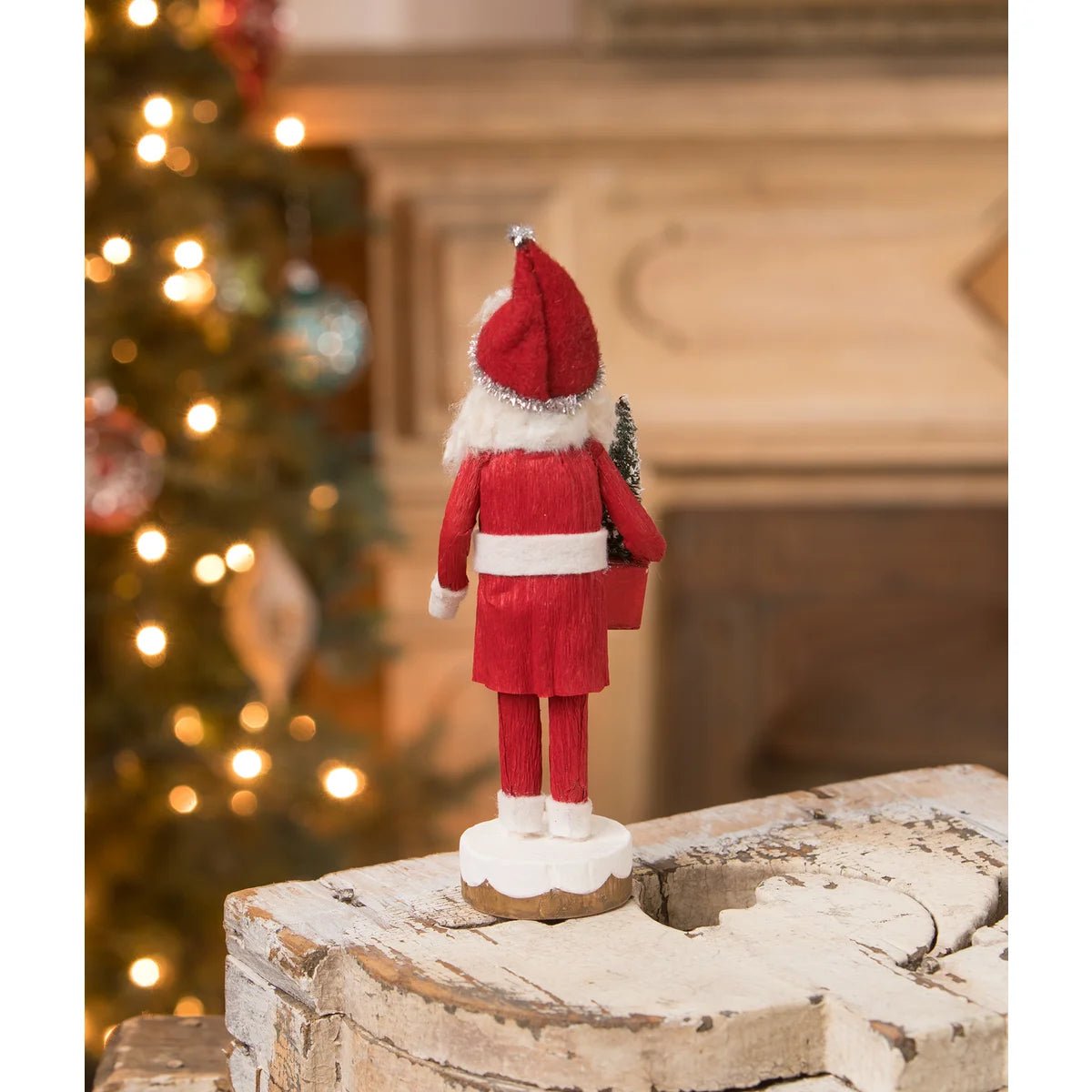 Bethany Lowe Christmas Sweet Santa Holding Tree ML1083 - The Primitive Pineapple Collection