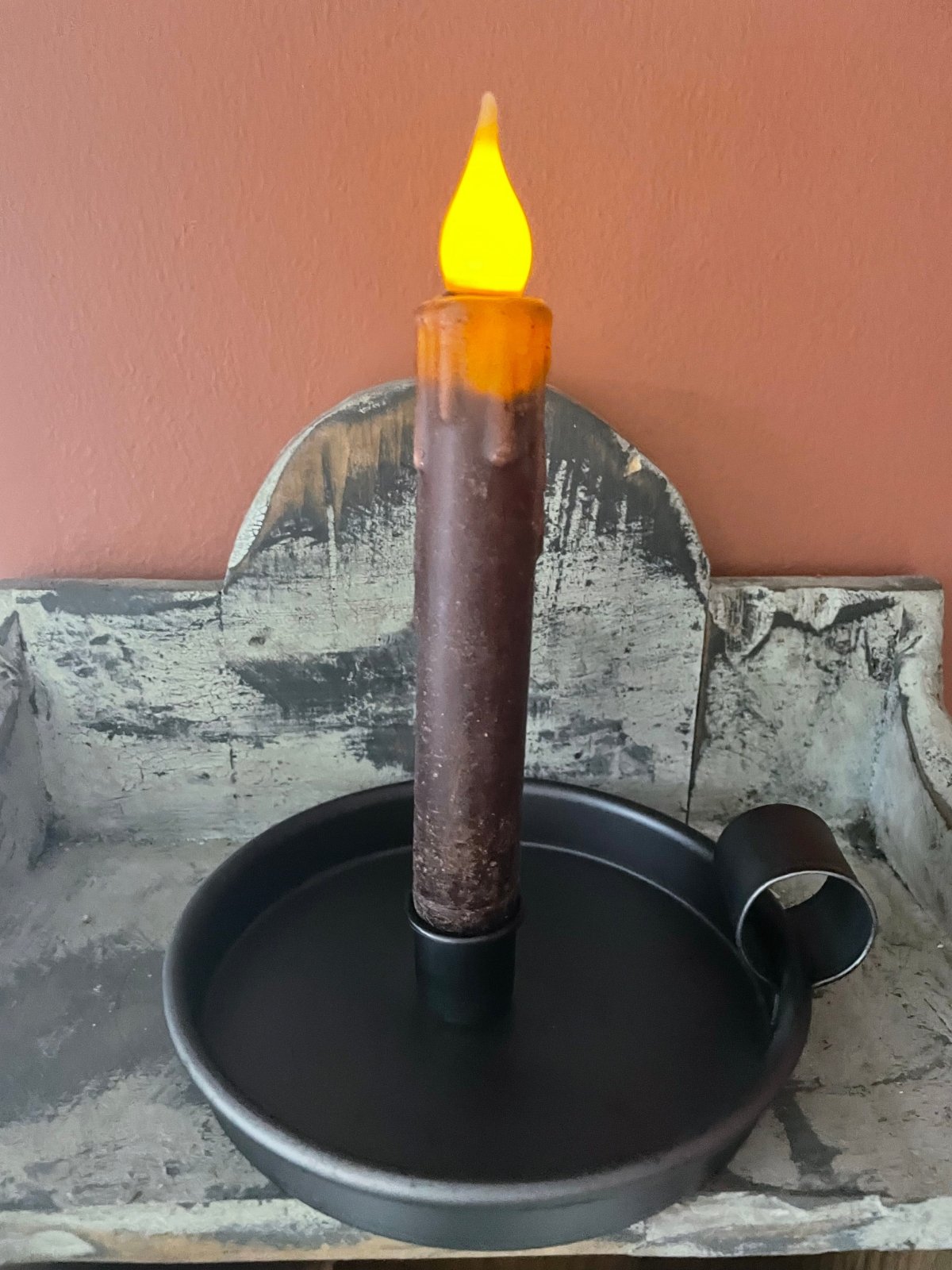 Primitive Farmhouse 5" Black Metal Taper Candle Pan with Thumb Ring - The Primitive Pineapple Collection