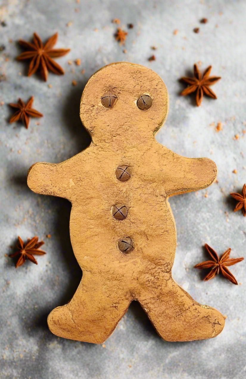 Christmas Handmade 6" Gingerbread Boy w/ Rusty Bells Bowl Filler. - The Primitive Pineapple Collection