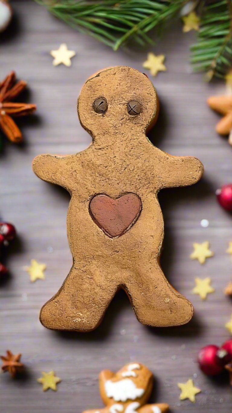 Primitive Christmas Handcrafted 6” Gingerbread Boy w/ Heart Rusty Bells Bowl Filler. - The Primitive Pineapple Collection