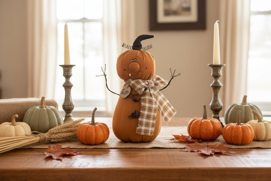 Honey and Me Halloween Sam the Goofy Jack-O-Lantern Doll - The Primitive Pineapple Collection