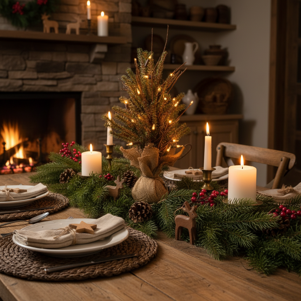 Primitive Christmas Tree German Fir 20 Lights, 18" H Pre Lit Tabletop Rustic - The Primitive Pineapple Collection