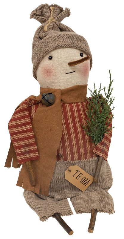 Primitive Christmas Rustic 14"Thom Snowman Doll with Stick Legs - The Primitive Pineapple Collection