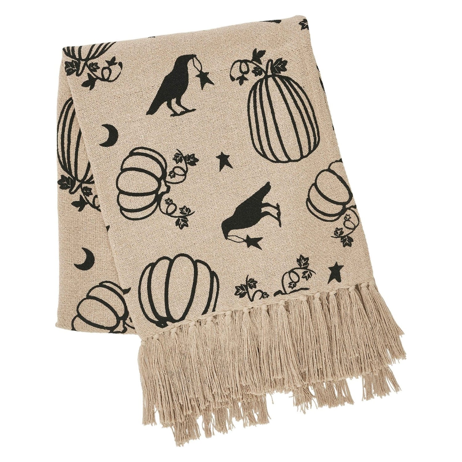 Primitive Fall Halloween Raven Harvest Throw 50x60 Pumpkin/Crow - The Primitive Pineapple Collection