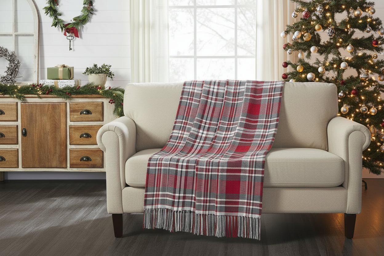 Primitive Christmas Gregor Plaid Woven Throw 50x60 - The Primitive Pineapple Collection