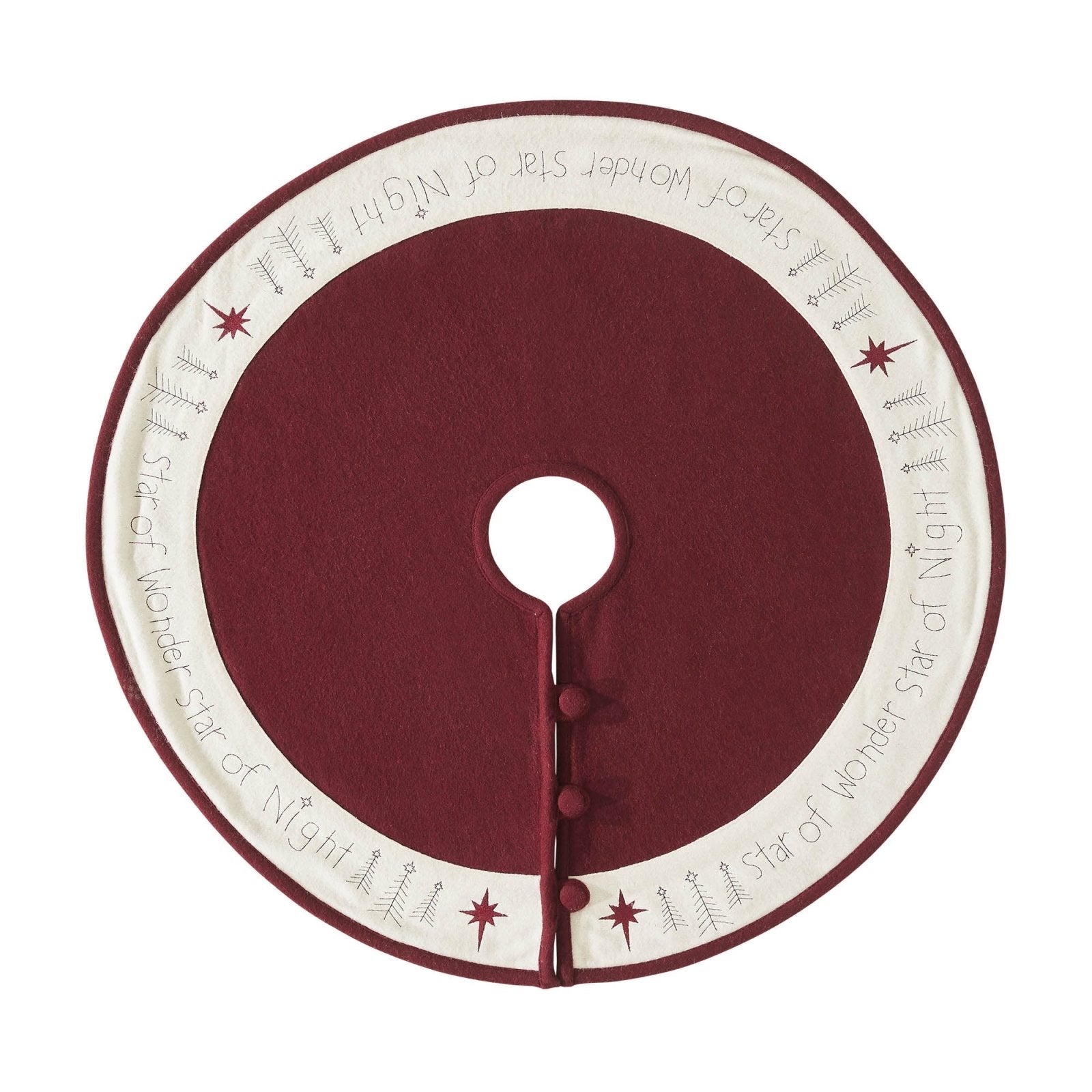 Christmas Holiday Embroidered Star of Wonder Feather Tree Skirt 36" - The Primitive Pineapple Collection