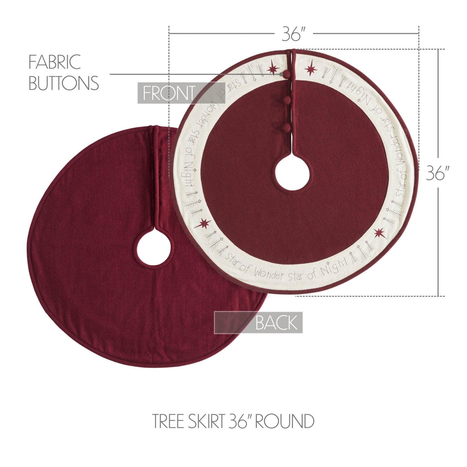 Christmas Holiday Embroidered Star of Wonder Feather Tree Skirt 36" - The Primitive Pineapple Collection