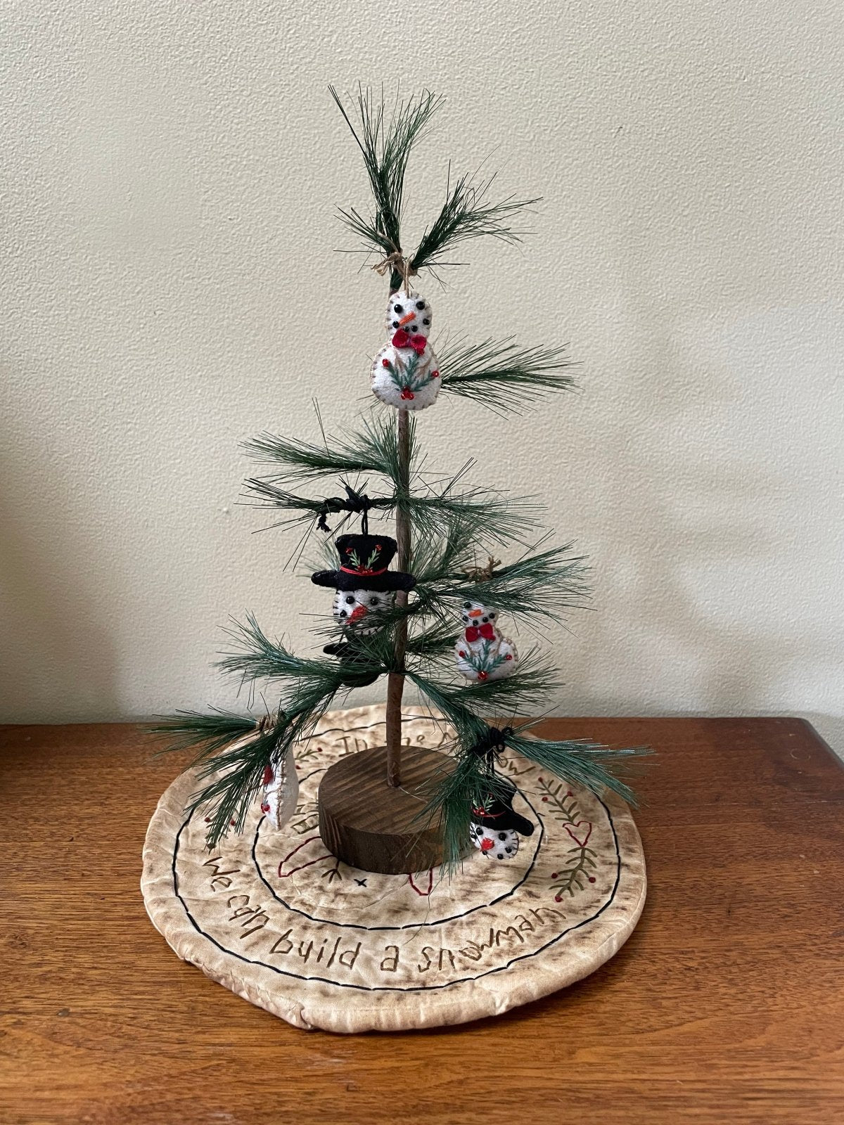 Primitive Christmas Small faux German feather tree with ornies