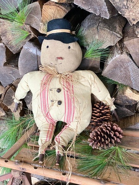 Primitive Christmas 20" Chubby Chilly Frederick Stick Leg Snowman - The Primitive Pineapple Collection