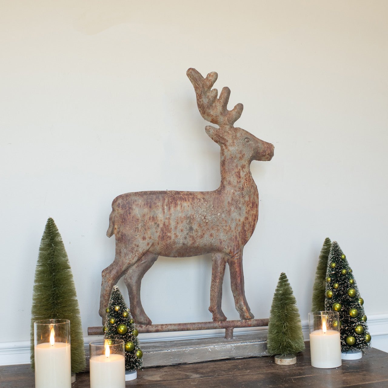 Primitive Ragon House Christmas Distressed Metal Deer On Base 29"H - The Primitive Pineapple Collection